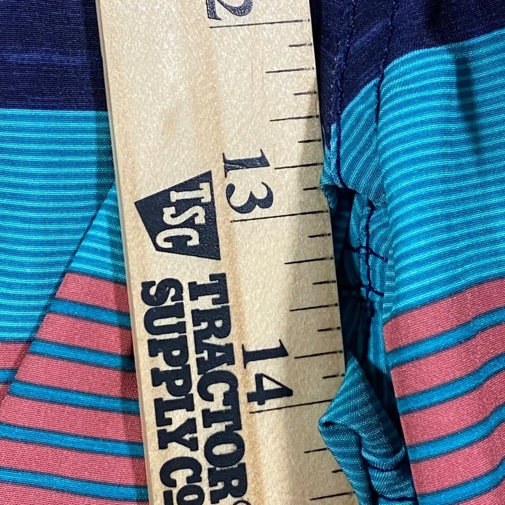Speedo Mens‎ XXL Swim Trunks Navy Teal Coral Striped Board Shorts 7778207